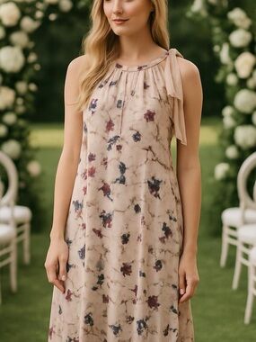 Bellambra Linen Floral Tie-Shoulder Maxi Dress Size M